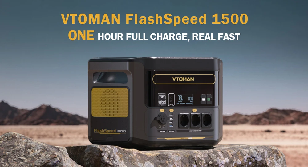 VTOMAN FlashSpeed 1500 Portable Power Station, 1548Wh LiFePO4 Battery, 1500W Output, 12V DC and 100W Type-C Ports, with 12 Ports