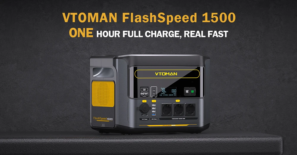 VTOMAN FlashSpeed 1500 Portable Power Station, 1548Wh LiFePO4 Battery, 1500W Output, 12V DC and 100W Type-C Ports, with 12 Ports