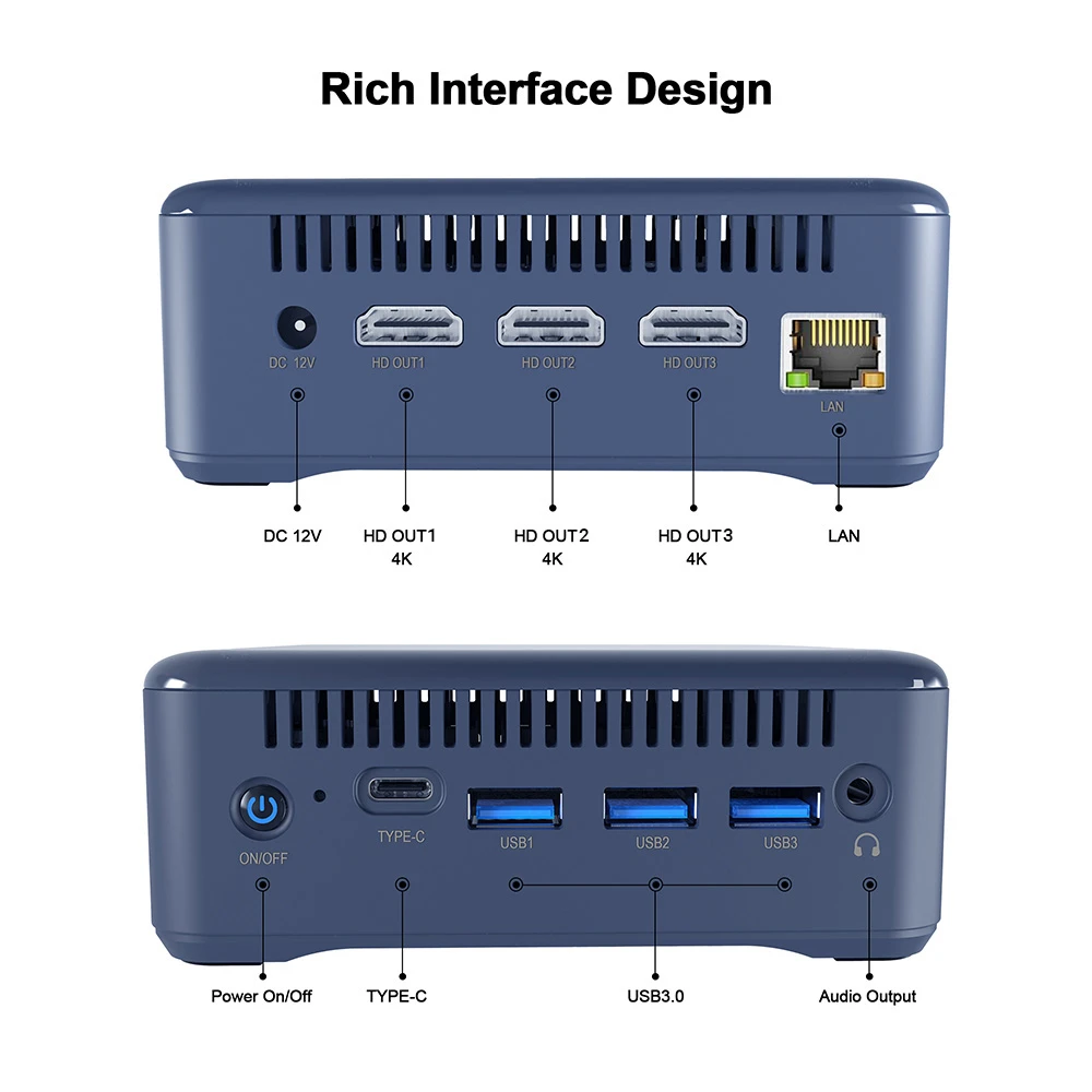 RUPA HSI-100 Mini PC, Intel N100 4 Cores Max 3.4GHz, 16GB RAM 512GB SSD, 3*HDMI 4K 60Hz Triple Screen Display, WiFi 6 Bluetooth 5.2, 3*USB 3.0, 1*Type-C, 1*RJ45, 1* 3.5mm Audio