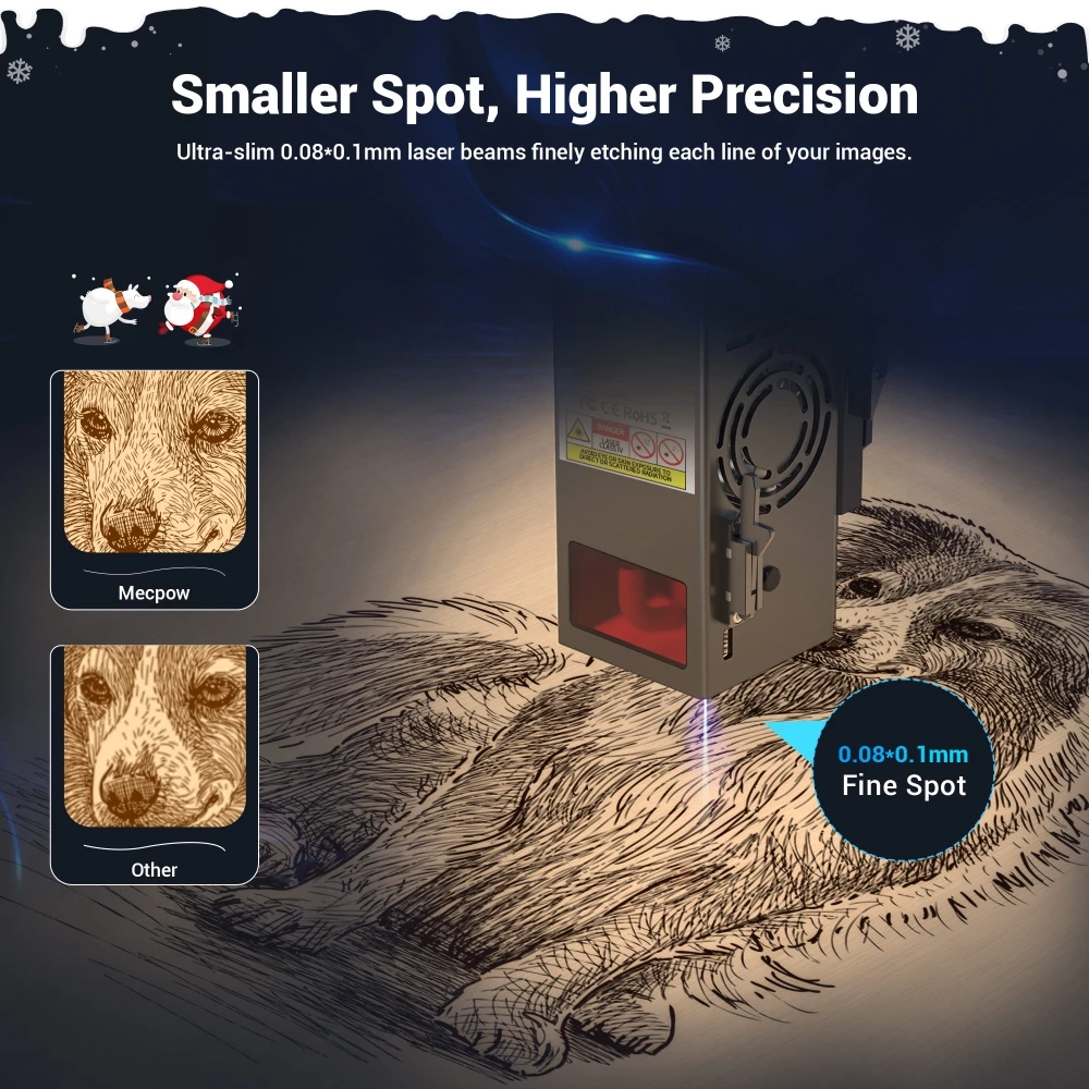 Machine de gravure laser Mecpow X5 22 W, zone de gravure 600 x 600 mm, point laser 0,08 x 0,1 mm avec assistance pneumatique EU
