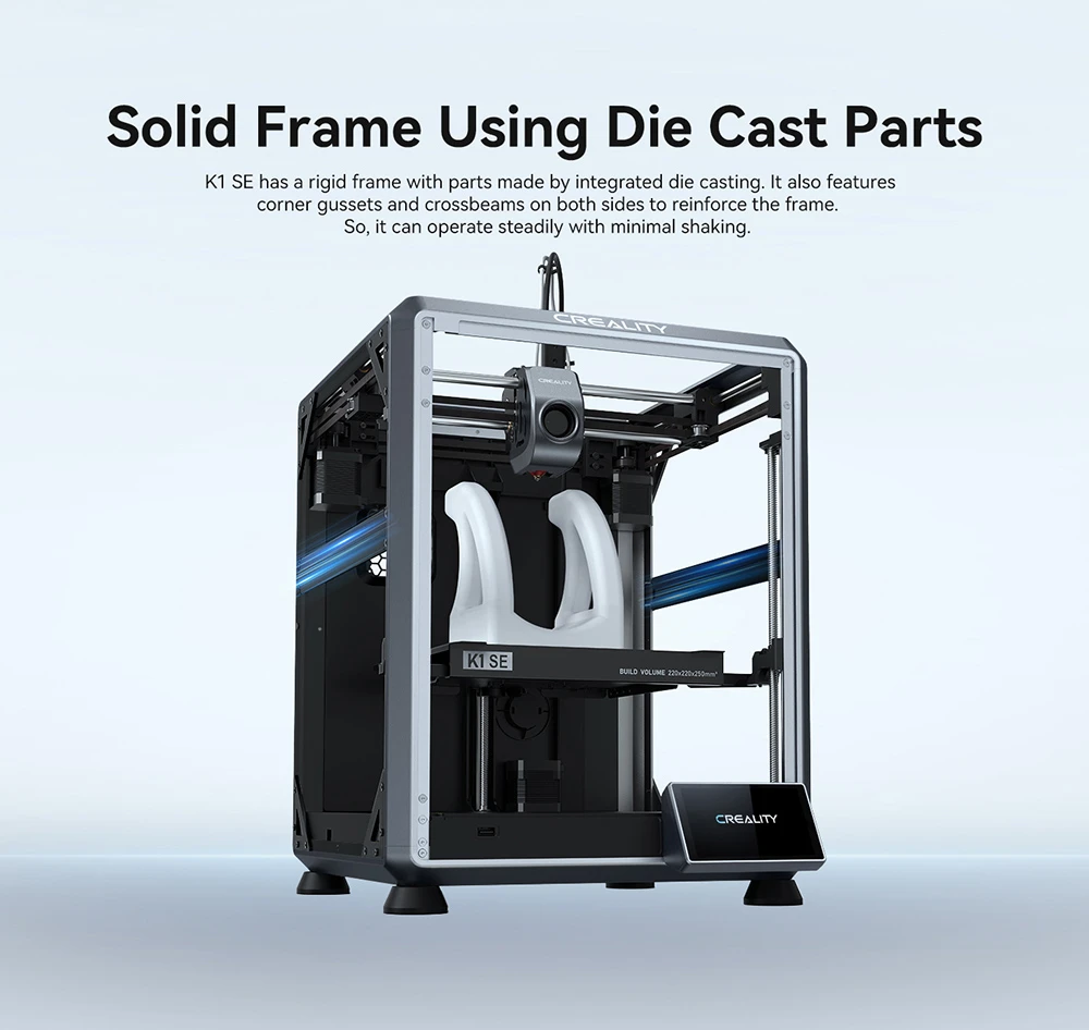 Imprimante 3D Creality K1 SE, vitesse d'impression 600 mm/s, buse tri-métal, nivellement automatique, système CoreXY, écran tactile couleur 4,3 pouces, 220 x 220 x 250 mm