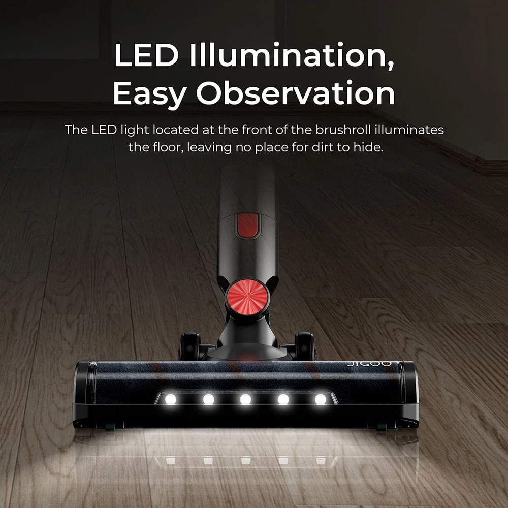 JIGOO C500 Cordless Vacuum Cleaner, 33KPa Suction, 500W Motor, Smart Dust Sensor, 1.2L Dust Cup, Up to 60 Mins Runtime, 2200mAh Removable Battery, LED Touch Screen, Rotatable Metal Tube