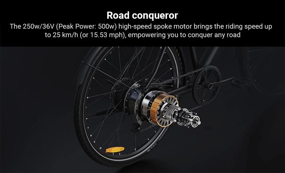 DYU Stroll 1 Electric Bike, 250W Motor, 36V 9Ah Battery, 700*38C CST Tire, 25km/h Max Speed, 100km Range, Dual Hydraulic Disc Brake, Shimano 7-speed, LED Display - Black