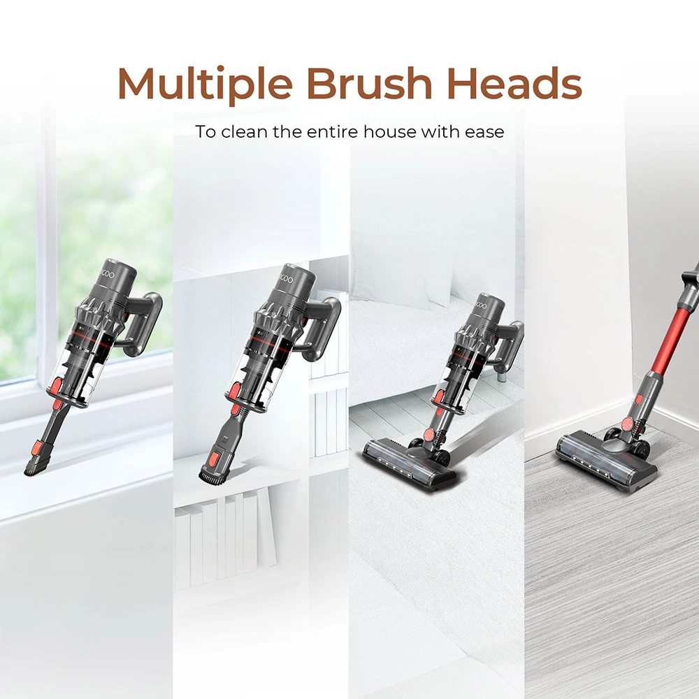 JIGOO C500 Cordless Vacuum Cleaner, 33KPa Suction, 500W Motor, Smart Dust Sensor, 1.2L Dust Cup, Up to 60 Mins Runtime, 2200mAh Removable Battery, LED Touch Screen, Rotatable Metal Tube