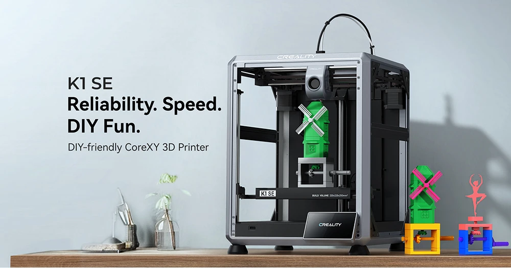 Imprimante 3D Creality K1 SE, vitesse d'impression 600 mm/s, buse tri-métal, nivellement automatique, système CoreXY, écran tactile couleur 4,3 pouces, 220 x 220 x 250 mm