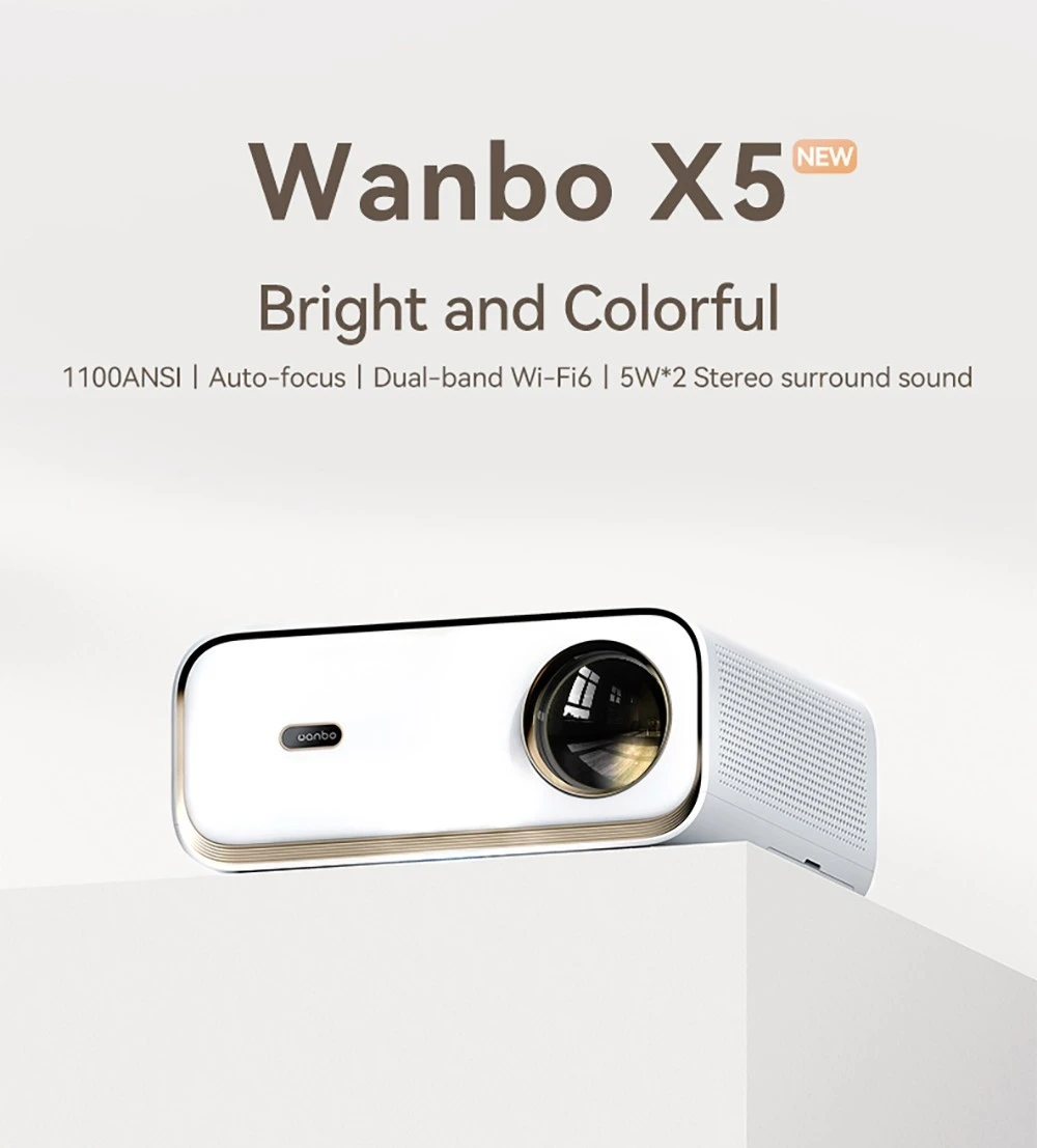 Wanbo X5 projektor 1100 ANSI lumen 1080P 4K dekódolás HDR10 automatikus fókusz