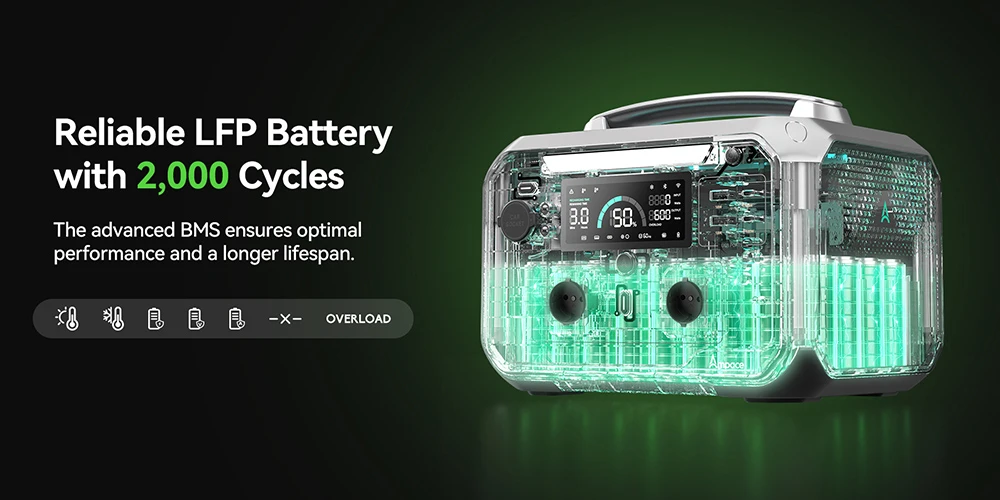 Ampace P600 Pro Portable Power Station, 584Wh LiFePO4 Battery, 2000 Cycles, APP Control, 600W Solar Generator for Outdoor Camping, RVs, Home Use, 9 Output Ports