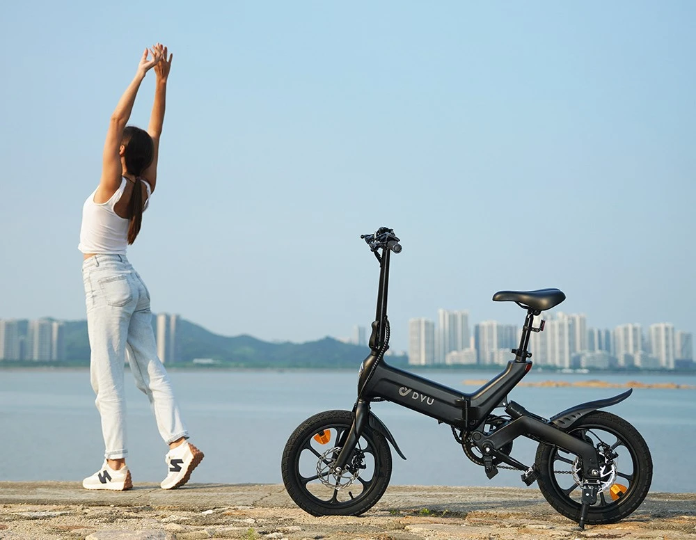 DYU A16 Electric Bike, 250W Motor, 36V 10Ah Battery, 16-inch Tire, 25km/h Max Speed, 55km Range, Dual Disc Brakes - Black