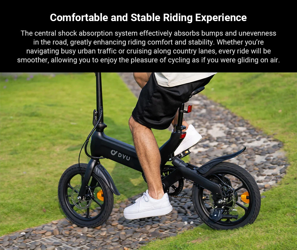 DYU A16 Electric Bike, 250W Motor, 36V 10Ah Battery, 16-inch Tire, 25km/h Max Speed, 55km Range, Dual Disc Brakes - Black