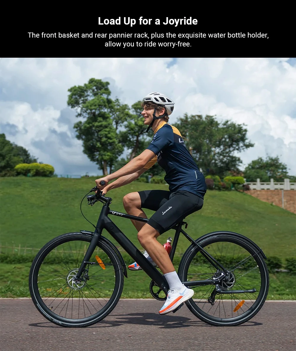 DYU Stroll 1 Electric Bike, 250W Motor, 36V 9Ah Battery, 700*38C CST Tire, 25km/h Max Speed, 100km Range, Dual Hydraulic Disc Brake, Shimano 7-speed, LED Display - Black