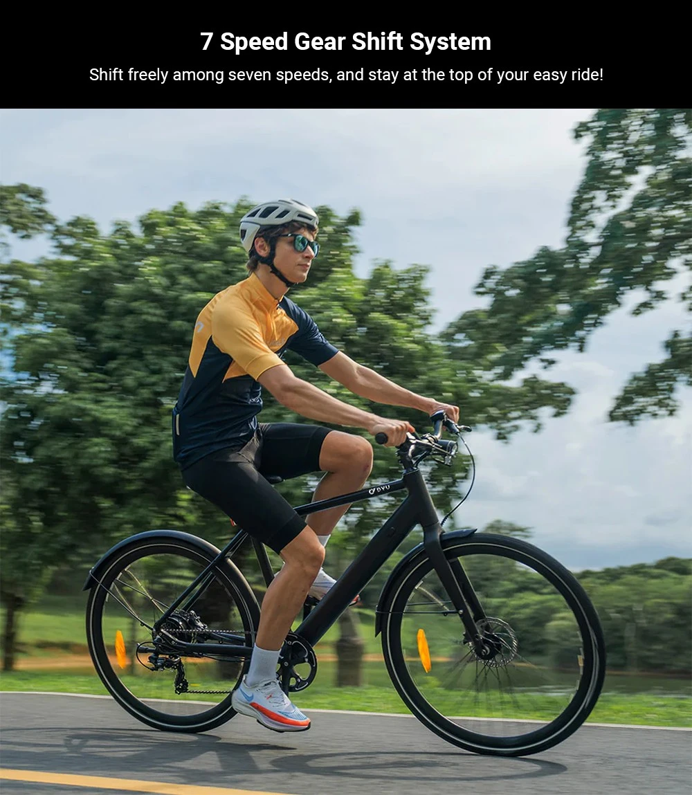 DYU Stroll 1 Electric Bike, 250W Motor, 36V 9Ah Battery, 700*38C CST Tire, 25km/h Max Speed, 100km Range, Dual Hydraulic Disc Brake, Shimano 7-speed, LED Display - Black