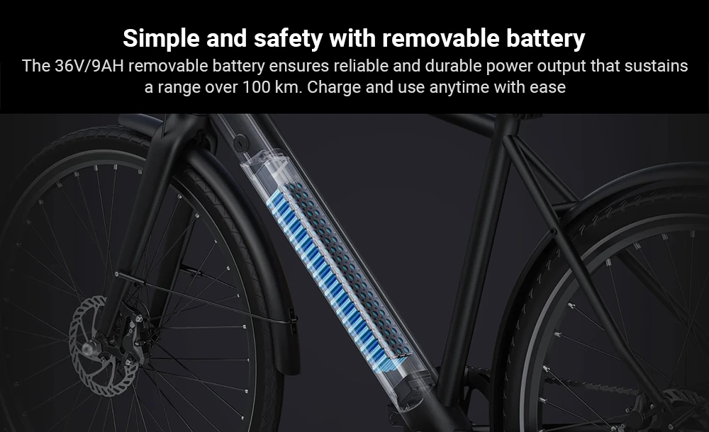 DYU Stroll 1 Electric Bike, 250W Motor, 36V 9Ah Battery, 700*38C CST Tire, 25km/h Max Speed, 100km Range, Dual Hydraulic Disc Brake, Shimano 7-speed, LED Display - Black