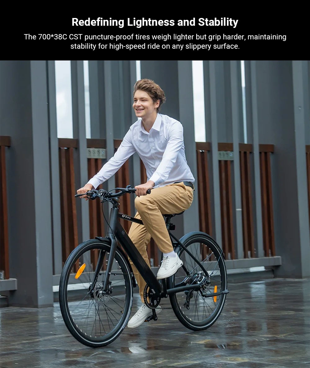 DYU Stroll 1 Electric Bike, 250W Motor, 36V 9Ah Battery, 700*38C CST Tire, 25km/h Max Speed, 100km Range, Dual Hydraulic Disc Brake, Shimano 7-speed, LED Display - Black