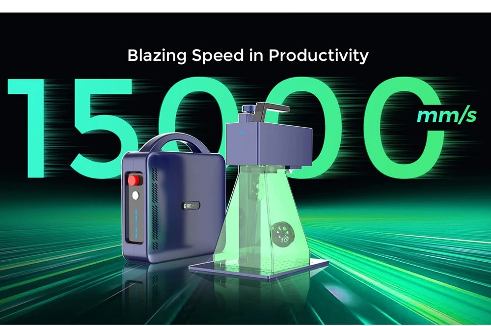 Machine de marquage laser Gweike Cloud G2 MAX 50 W, vitesse de 15 000 mm/s, précision de 0,001 mm, 150 mm x 150 mm, gravure de 5 mm de profondeur, plus de 90 couleurs, GWEIKE Glaser/LightBurn, compatible avec les rouleaux rotatifs