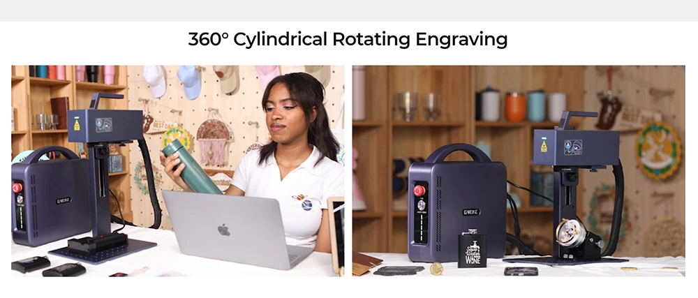 Machine de marquage laser Gweike Cloud G2 MAX 50 W, vitesse de 15 000 mm/s, précision de 0,001 mm, 150 mm x 150 mm, gravure de 5 mm de profondeur, plus de 90 couleurs, GWEIKE Glaser/LightBurn, compatible avec les rouleaux rotatifs