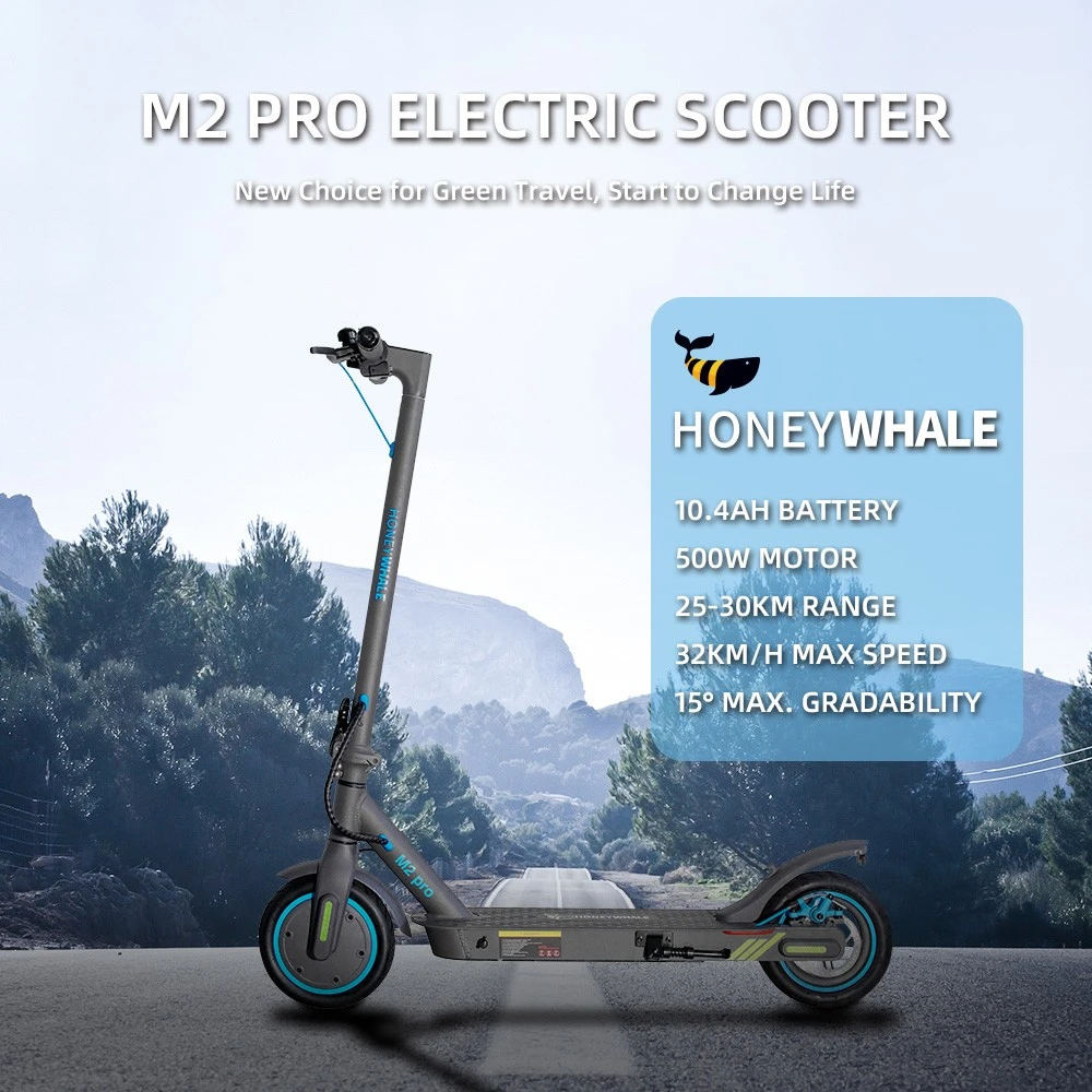 HONEYWHALE M2 Pro Electric Scooter, 500W Motor, 36V 10.4Ah Battery, 8.5-inch Tire, 32km/h Max Speed, 30km Range, E-ABS Brake & Disc Brake, Front & Rear Shock Absorption