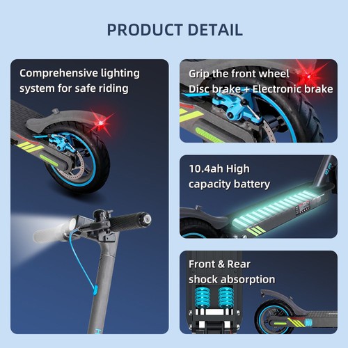 HONEYWHALE M2 Pro Electric Scooter, 500W Motor, 36V 10.4Ah Battery, 8.5-inch Tire, 32km/h Max Speed, 30km Range, E-ABS Brake & Disc Brake, Front & Rear Shock Absorption