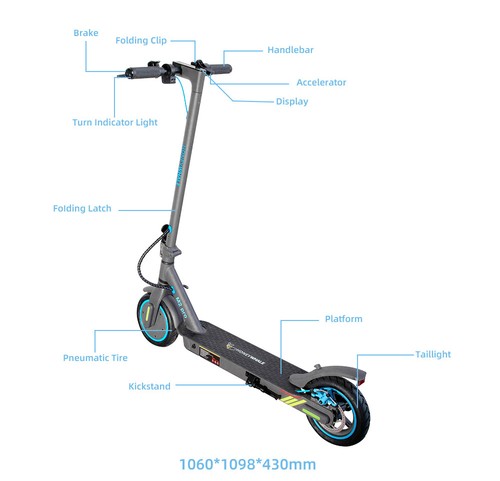 HONEYWHALE M2 Pro Electric Scooter, 500W Motor, 36V 10.4Ah Battery, 8.5-inch Tire, 32km/h Max Speed, 30km Range, E-ABS Brake & Disc Brake, Front & Rear Shock Absorption