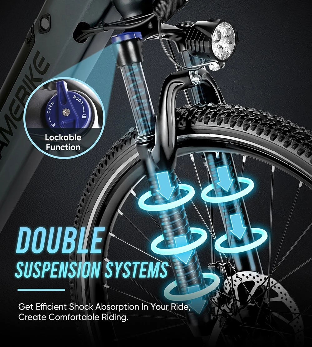 SAMEBIKE RS-A01 Men Electric Bike, 500W Motor, 36V 15Ah Battery, 26 inch Tire, 35km/h Max Speed, 80km Range, Mechanical Disc Brakes, Dual Suspension System, Shimano 7-speed, LCD Display - Blue