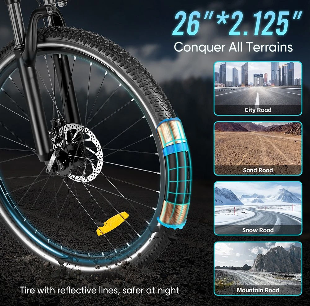 SAMEBIKE RS-A01 Men Electric Bike, 500W Motor, 36V 15Ah Battery, 26 inch Tire, 35km/h Max Speed, 80km Range, Mechanical Disc Brakes, Dual Suspension System, Shimano 7-speed, LCD Display - Blue