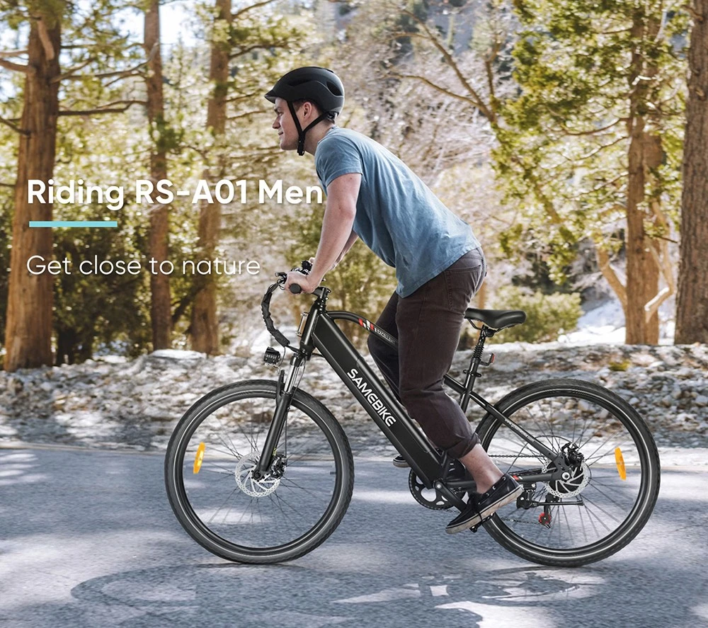 SAMEBIKE RS-A01 Men Electric Bike, 500W Motor, 36V 15Ah Battery, 26 inch Tire, 35km/h Max Speed, 80km Range, Mechanical Disc Brakes, Dual Suspension System, Shimano 7-speed, LCD Display - Blue