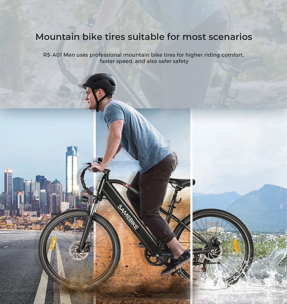 SAMEBIKE RS-A01 Men Electric Bike, 500W Motor, 36V 15Ah Battery, 26 inch Tire, 35km/h Max Speed, 80km Range, Mechanical Disc Brakes, Dual Suspension System, Shimano 7-speed, LCD Display - Blue