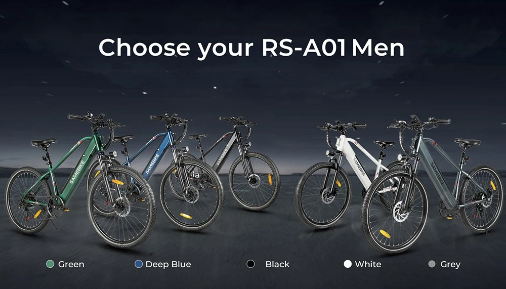 SAMEBIKE RS-A01 Men Electric Bike, 500W Motor, 36V 15Ah Battery, 26 inch Tire, 35km/h Max Speed, 80km Range, Mechanical Disc Brakes, Dual Suspension System, Shimano 7-speed, LCD Display - Blue