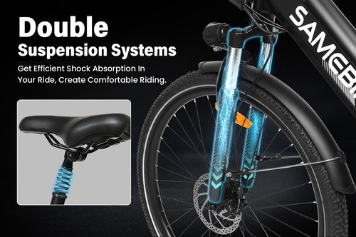 SAMEBIKE RS-A01 Pro-T Electric Bike, 500W Motor, 36V 15Ah Battery, 27.5'*2.1 inch Tire, 32km/h Max Speed, 90km Range, Mechanical Disc Brakes, Adjustable Front Fork, Shimano 7-speed, LCD Display - Black