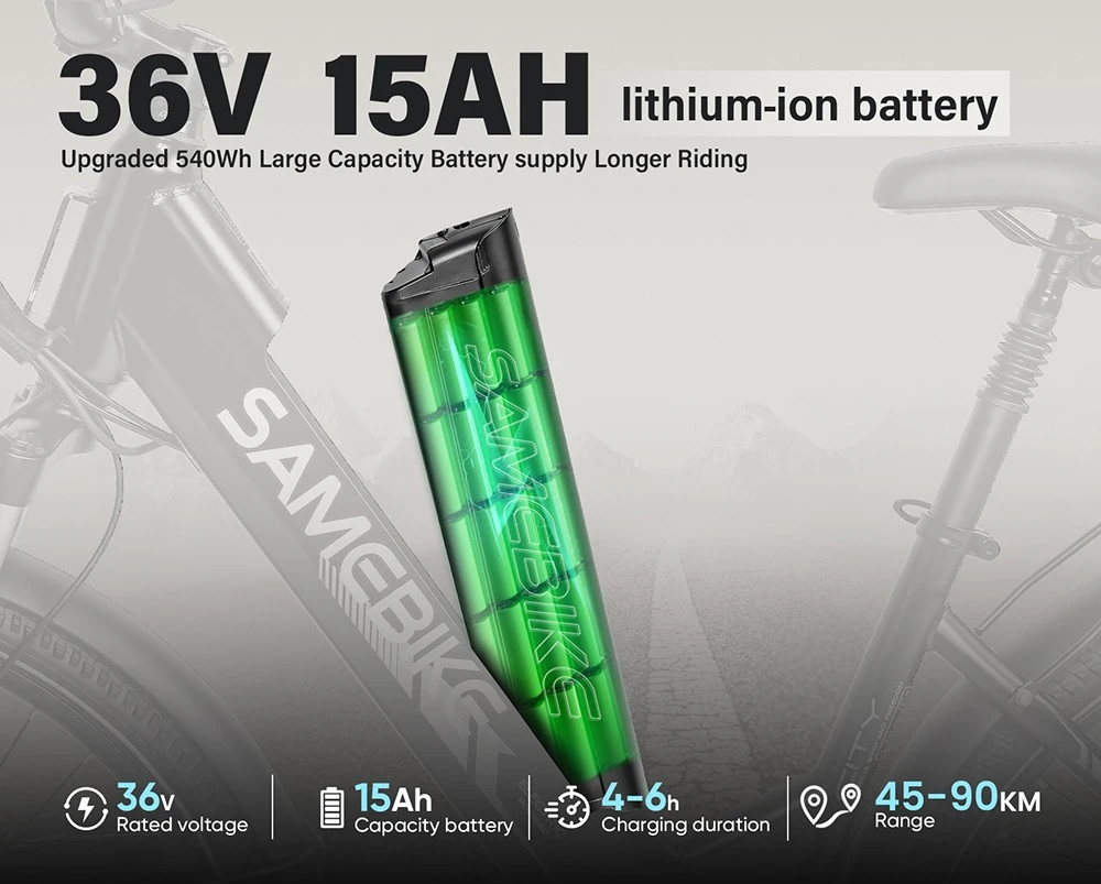 SAMEBIKE RS-A01 Pro-T Electric Bike, 500W Motor, 36V 15Ah Battery, 27.5'*2.1 inch Tire, 32km/h Max Speed, 90km Range, Mechanical Disc Brakes, Adjustable Front Fork, Shimano 7-speed, LCD Display - White