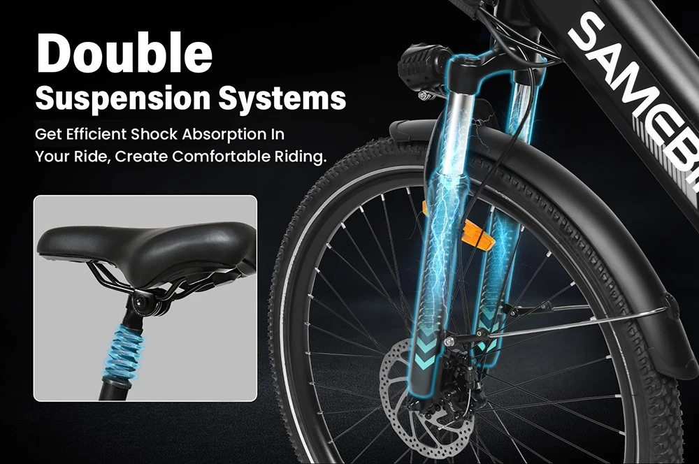 SAMEBIKE RS-A01 Pro-T Electric Bike, 500W Motor, 36V 15Ah Battery, 27.5'*2.1 inch Tire, 32km/h Max Speed, 90km Range, Mechanical Disc Brakes, Adjustable Front Fork, Shimano 7-speed, LCD Display - White