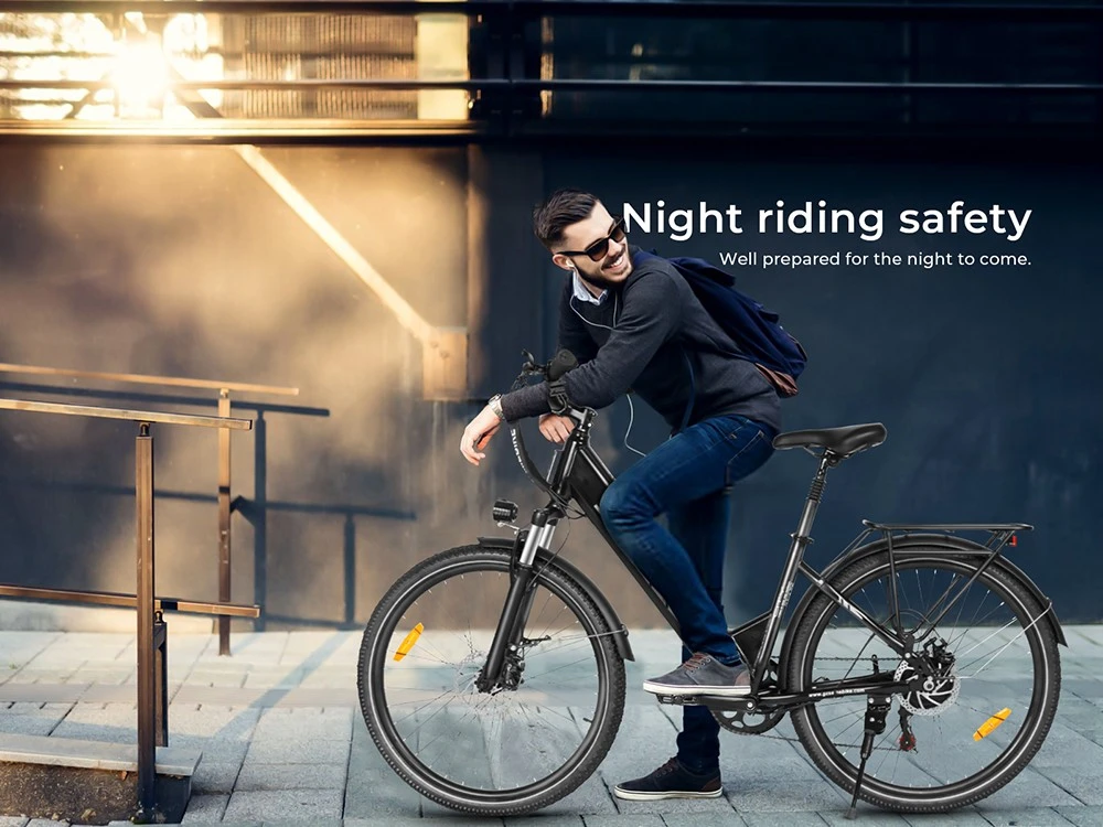 SAMEBIKE RS-A01 Pro-T Electric Bike, 500W Motor, 36V 15Ah Battery, 27.5'*2.1 inch Tire, 32km/h Max Speed, 90km Range, Mechanical Disc Brakes, Adjustable Front Fork, Shimano 7-speed, LCD Display - White