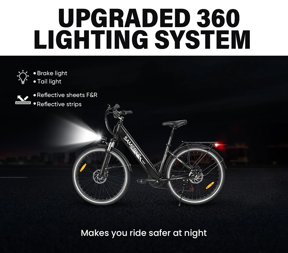 SAMEBIKE RS-A01 Pro-T Electric Bike, 500W Motor, 36V 15Ah Battery, 27.5'*2.1 inch Tire, 32km/h Max Speed, 90km Range, Mechanical Disc Brakes, Adjustable Front Fork, Shimano 7-speed, LCD Display - White