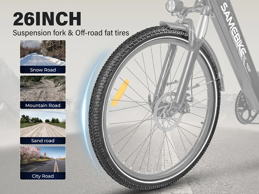 SAMEBIKE RS-A01 Pro-T Electric Bike, 500W Motor, 36V 15Ah Battery, 27.5'*2.1 inch Tire, 32km/h Max Speed, 90km Range, Mechanical Disc Brakes, Adjustable Front Fork, Shimano 7-speed, LCD Display - White