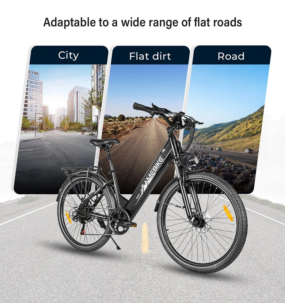 SAMEBIKE RS-A01 Pro-T Electric Bike, 500W Motor, 36V 15Ah Battery, 27.5'*2.1 inch Tire, 32km/h Max Speed, 90km Range, Mechanical Disc Brakes, Adjustable Front Fork, Shimano 7-speed, LCD Display - White