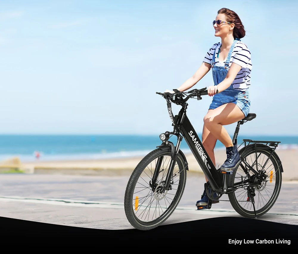 SAMEBIKE RS-A01 Pro-T Electric Bike, 500W Motor, 36V 15Ah Battery, 27.5'*2.1 inch Tire, 32km/h Max Speed, 90km Range, Mechanical Disc Brakes, Adjustable Front Fork, Shimano 7-speed, LCD Display - White