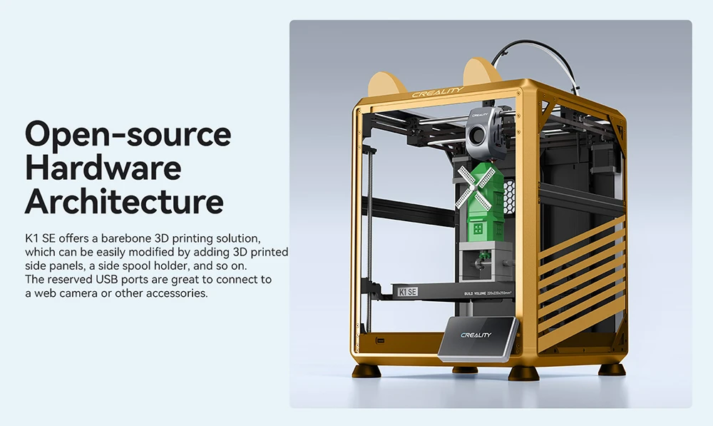 Imprimante 3D Creality K1 SE, vitesse d'impression 600 mm/s, buse tri-métal, nivellement automatique, système CoreXY, écran tactile couleur 4,3 pouces, 220 x 220 x 250 mm