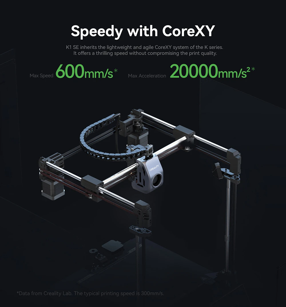 Imprimante 3D Creality K1 SE, vitesse d'impression 600 mm/s, buse tri-métal, nivellement automatique, système CoreXY, écran tactile couleur 4,3 pouces, 220 x 220 x 250 mm