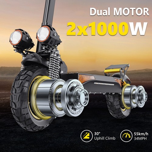 iENYRID ES6 elektriskais skrejritenis, 1000 W * 2 motors, 48 ​​V 20,8 Ah akumulators, 10 collu bezceļu riepas, maksimālais ātrums 55 km/h, 55 km nobraukums, dubultās disku bremzes, atsperu amortizators