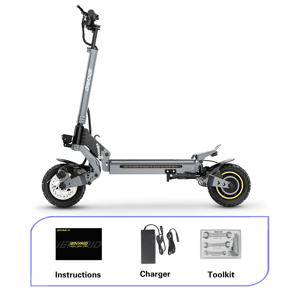 iENYRID S1 Scooter electric, 250W Motor, 48V 15Ah Baterie, 10 inch anvelope off-road, 25km/h Viteză maximă, 40km, Dual Disc Frâne, Suspensie hidraulică frontală și spate, Afișaj LCD