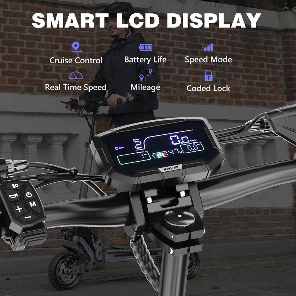 iENYRID S1 Scooter electric, 250W Motor, 48V 15Ah Baterie, 10 inch anvelope off-road, 25km/h Viteză maximă, 40km, Dual Disc Frâne, Suspensie hidraulică frontală și spate, Afișaj LCD