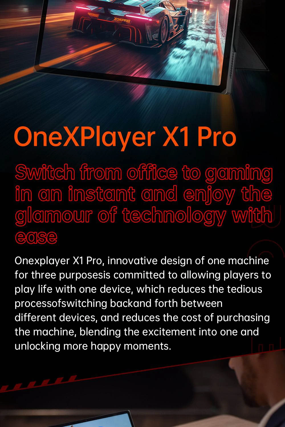 One Netbook OneXPlayer X1 Pro Handheld Gaming PC, AMD Ryzen AI 9 HX 370 12 Cores Max 5.1GHz, 10.95'' 2560*1600 120Hz LTPS Screen, 32GB LPDDR5x 7500MHz RAM 2TB SSD, 2*USB-C, 1*USB3.2, 1*TF Card, 1* Oculink, 1*3.5mm Audio, Harman Sound System - EU Plug