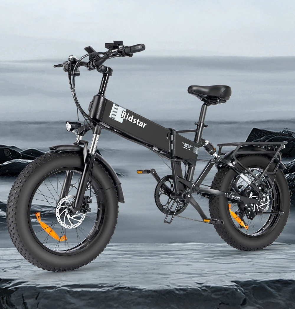 Ridstar H20 Folding Electric Bike, 1000W Motor, 48V 15AH Battery, 20*4.0inch Fat Tires, 45km/h Max Speed, 80km Max Range, Shimano 7-speed, Dual Disc Brakes, Front & Rear Dual Hydraulic Suspension