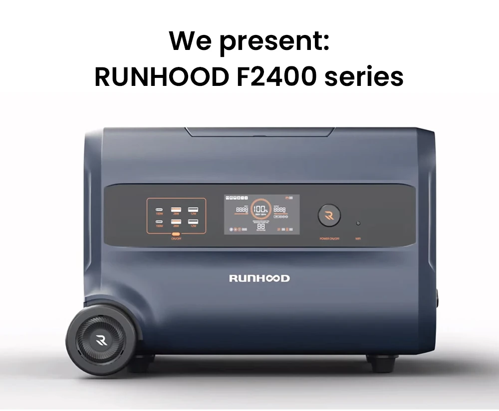 Centrale électrique portable RUNHOOD F2400, batterie LiFePO4 2400 W 2400 Wh, puissance de crête 4800 W, générateur extérieur, système de stockage d'énergie pour balcon