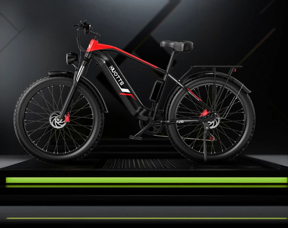 DUOTTS F26 Mountain Bike Elettrica 750W*2 Doppi Motori Batteria 48V 20Ah Pneumatici Fat 26*4.0 Pollici Velocità Massima 55Km/h Salita a 55 Gradi Display a Colori Intelligente Doppi Freni a Disco Assorbimento Ammortizzatore Anteriore Carico Massimo 150KG Autonomia 100KM - Nero