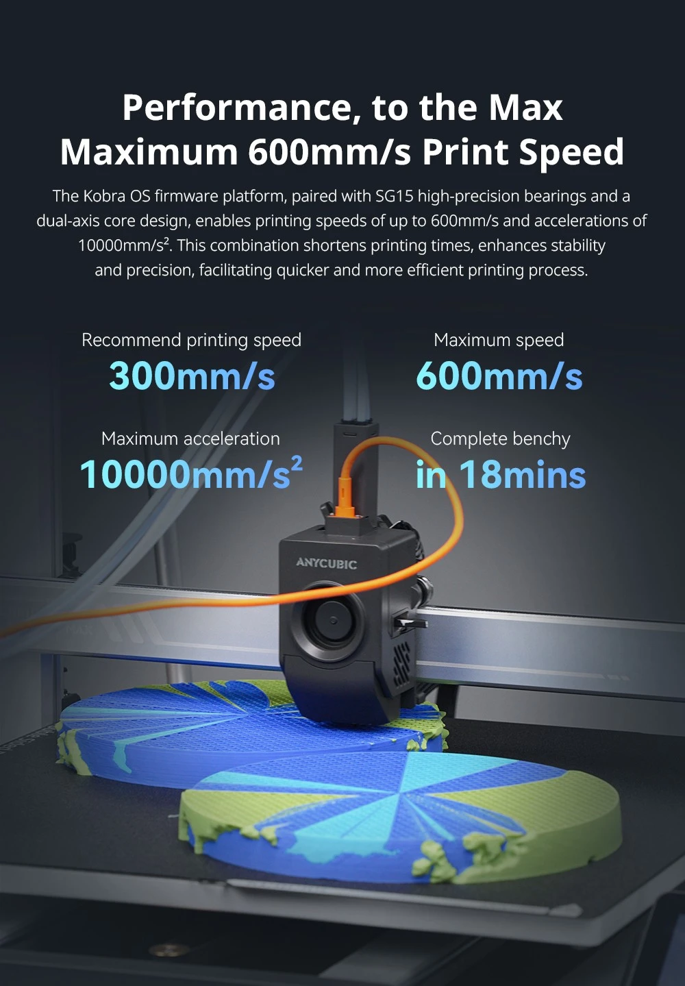 Imprimante 3D Anycubic Kobra 3 Max Combo, impression jusqu'à 8 couleurs, moteur couleur ACE Pro, impression haute vitesse 600 mm/s, mise à niveau automatique et anti-perte de pas, 420 x 420 x 500 mm
