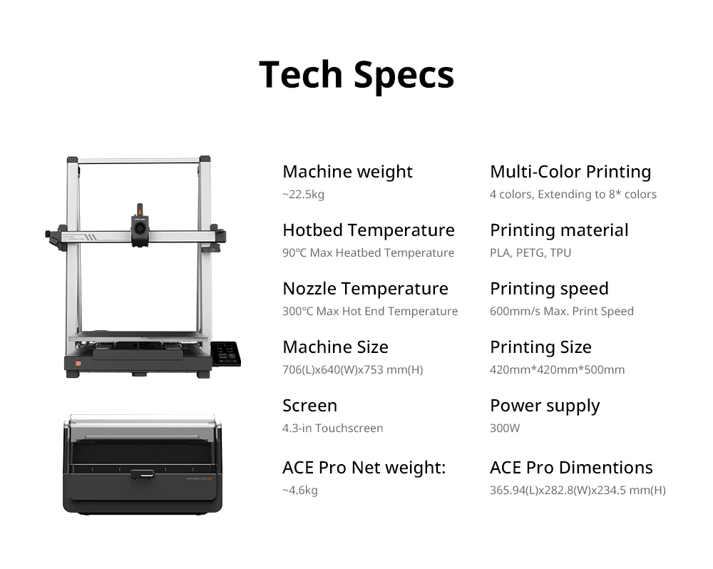 Imprimante 3D Anycubic Kobra 3 Max Combo, impression jusqu'à 8 couleurs, moteur couleur ACE Pro, impression haute vitesse 600 mm/s, mise à niveau automatique et anti-perte de pas, 420 x 420 x 500 mm