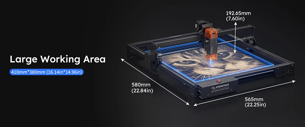 AtomStack A10 Pro V2 10W Laser Engraver, 400mm/s High Speed, 0.01mm Precision, 0.06*0.08mm Spot, 410*380mm