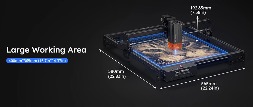 AtomStack A20 Pro V2 20W Laser Engraver, 400mm/s High Speed, 0.01mm Precision, 0.08 x 0.1mm Spot, 400*365mm