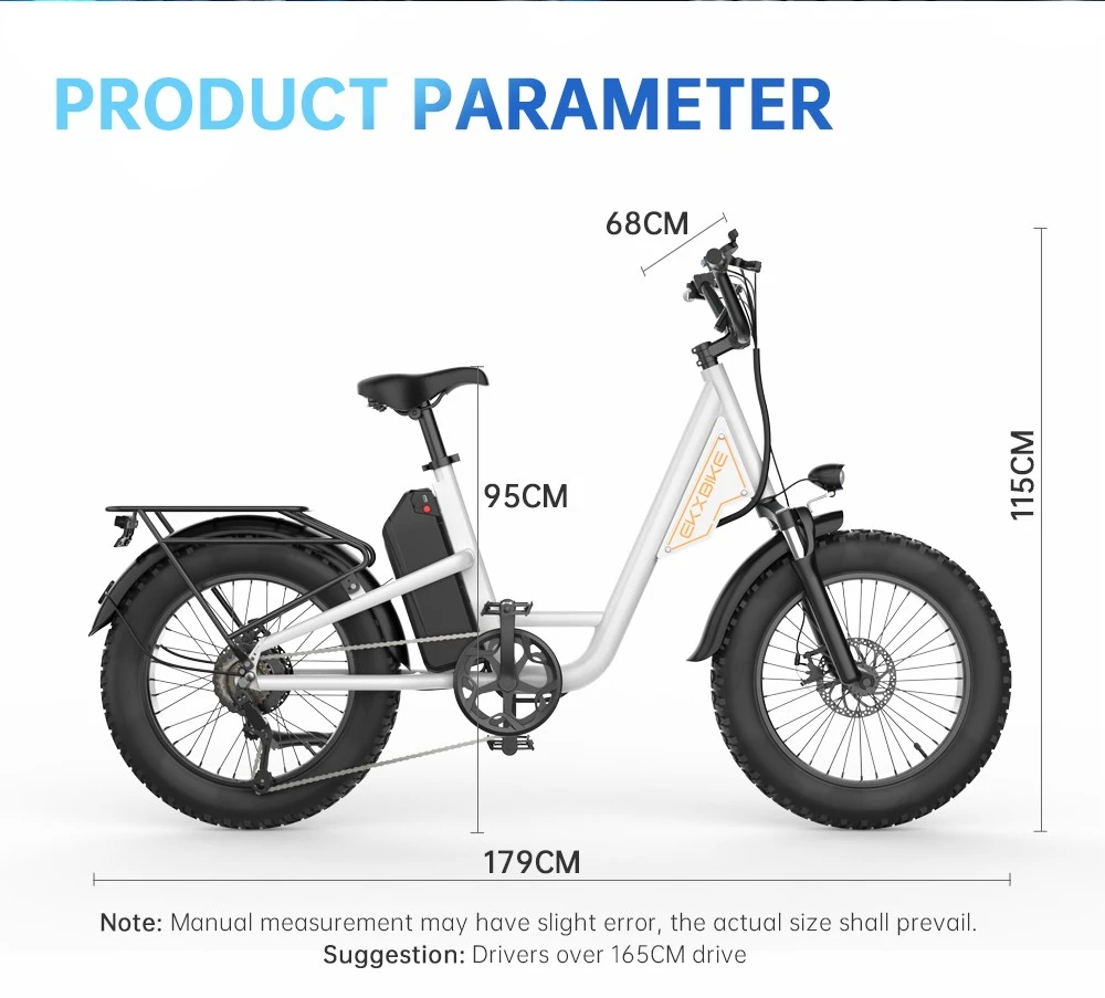 EKXBIKE L1 Electric Bike, 1000W Motor, 48V 15.6Ah Battery, 20*4 inch Fat Tire, 55km/h Max Speed, 80km Range, Disc Brake, Front & Rear Suspension,