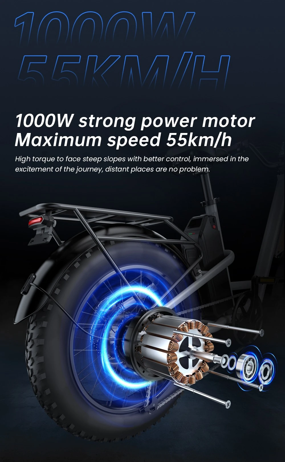 EKXBIKE L1 Electric Bike, 1000W Motor, 48V 15.6Ah Battery, 20*4 inch Fat Tire, 55km/h Max Speed, 80km Range, Disc Brake, Front & Rear Suspension,